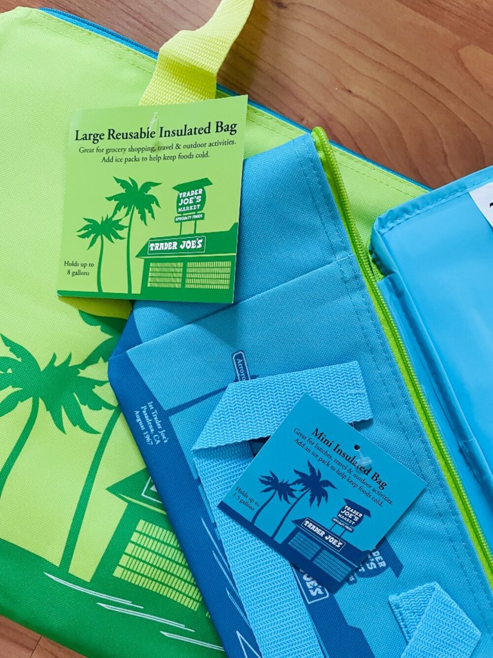 Trader Joe's Multi-Color Set - Lime Green & Blue XL 8G Tote and Mini Lunch Pail